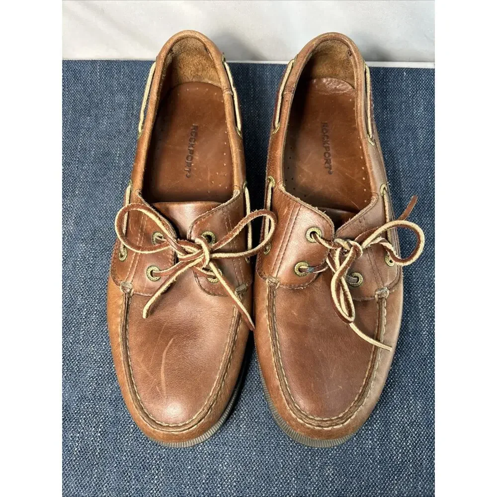 Mens Rockport Size 11 Casual Brown Leather Deck Boat Shoes Preppy Nautical
